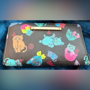 Betsy Johnson Cat Print Zip Wallet Wristlet